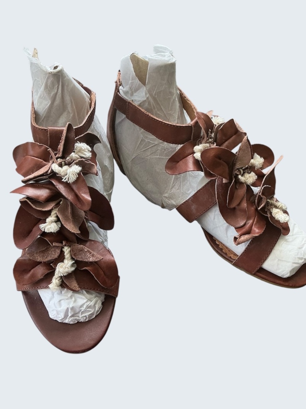 Miss Albright Vintage Inspired Leather Sandal Embellished with Leather Flowers